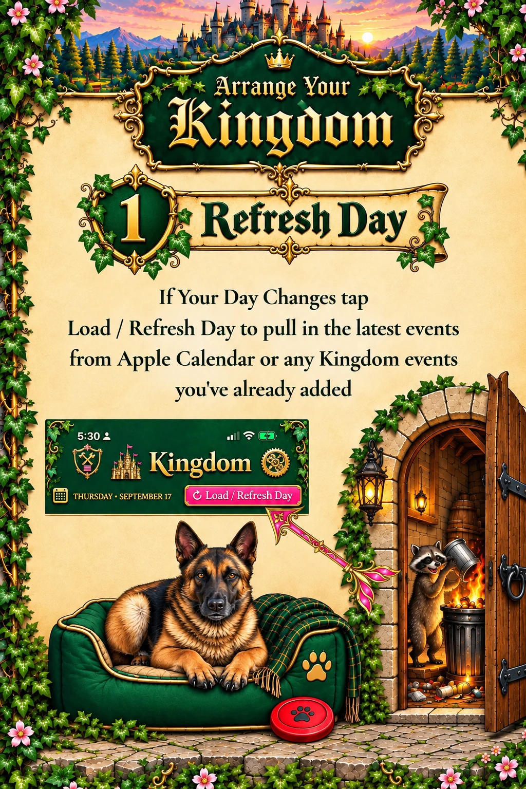 Original Kingdom illustrated guide artwork for arranging the day