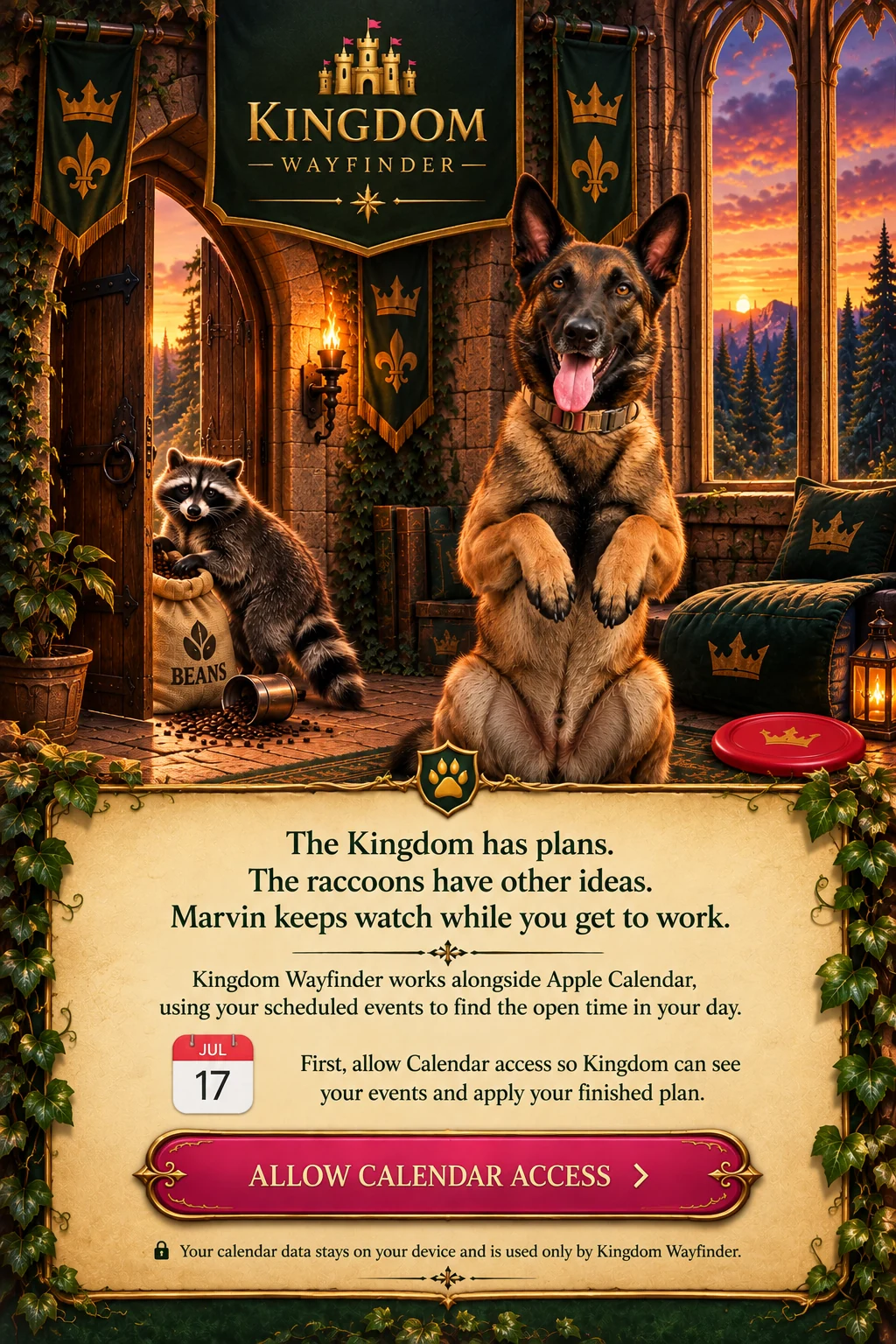 Original Kingdom illustrated guide artwork showing the Kingdom settings hall